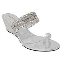 Womens Wedge Heel Sandals Diamante Sparkly Strap Toe Strap Synthetic Holiday Beach Evening Sandals