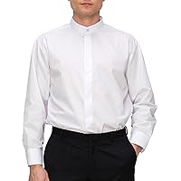 Men’s Banded Collar(Mandarin Collar) White Dress Shirt, Non Pleat
