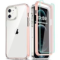 COOLQO Compatible for iPhone 12 /iPhone 12 Pro Case 6.1 Inch, with 2 x Tempered Glass Screen Protector Clear 360 Full Body Silicone Protective Shockproof for iPhone 12/12 Pro Cases Phone Cover Pink