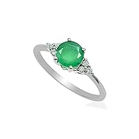 925 Sterling Silver Natural Green Emerald 6 MM Round Gemstone Ring May Birthstone Emerald Jewelry Solitary Unisex Proposal Ring For Engagement Gift (RG-8068)