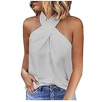 Tshirts for Women Fall Summer Sleeveless Cold Shoulder Backless Halter Loose Fit Long Wrap Tops T Shirt Women 2024