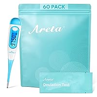 Areta 60 Ovulation Test Strips Kit: Accurate & Reliable for Women + Easy@Home Digital Basal Thermometer with Blue Backlight LCD Display