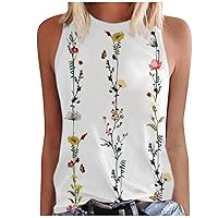 Dress Tops for Women Floral Printed Sleeveless Round Neck Tee Funny Beach Plus Size Tops for Women