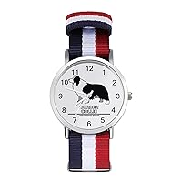 Border Collie Nylon Watch Adjustable Wrist Watch Band Easy to Read Time with Printed Pattern Unisex