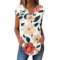 Crop Top Plus Size Hawaii Floral Printed V-Neck Tees Sleeveless Summer Casual Basic Slimming Shirts Spring Fashion