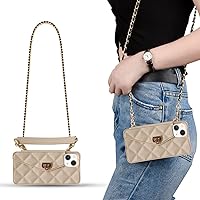 Yatchen for iPhone 15 Pro Wallet Case,Crossbody Phone Case with Lanyard Strap Cute Purse Case Flip Credit Card Holder Soft Silicone Girls Lady Handbag Case for iPhone 15 Pro Khaki