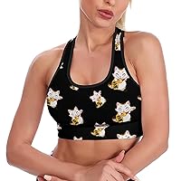 Japanese Lucky Fortune Cat Women's Sports Bras Yoga Tank Tops Fitness Workout Running Crop Tops