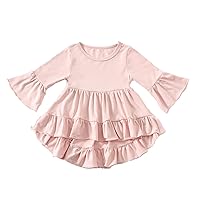 Easter for Toddler Girls Autumn Summer Solid Cotton Long Ruffle Sleeve Princess Dress Clothes 18 Month Girls Dresses