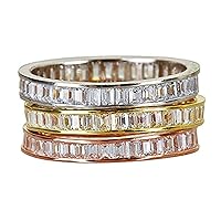 DECADENCE Sterling Silver Tricolor Baguette Channel Set Stack Cubic Zirconia Ring