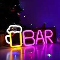 Neon Bar Signs,Beer LED Neon Light for Wall Decor, USB/Battery Powered Bar Neon Signs,Neon Beer Signs for Man Cave,LED Bar Signs for Home Bar, Bistro, Party, Club, Home Theater(Pink)