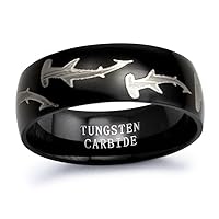 Hammerhead Shark Ring, Black Plated Tungsten Carbide Wedding Ring, Sizes 5 to 14