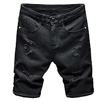 Summer Men's Denim Shorts,White Black,Slim Casual,Knee Length Short Hole,Bermuda Jeans