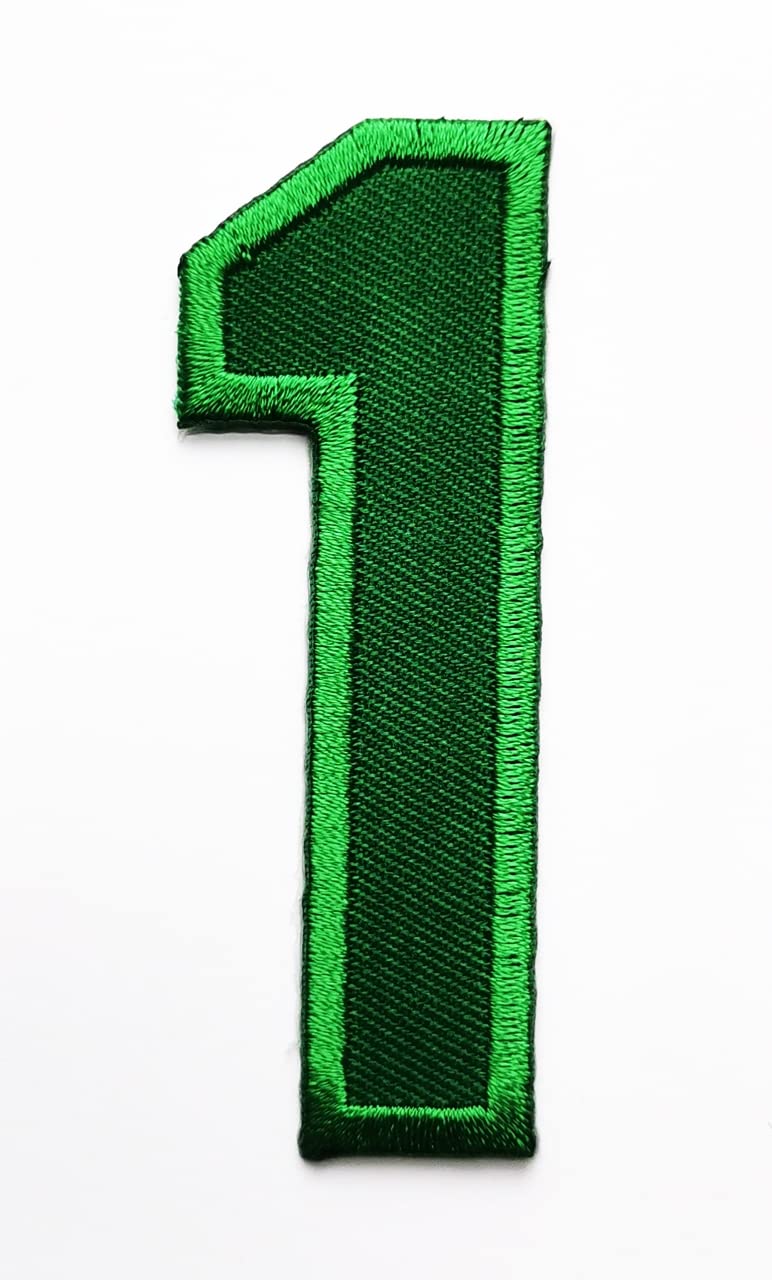 Green Number 1 Letter Number 0-9 School Symbol Counting Embroidered Patch Letter Arabic Numerals Sew On/Iron On Patch Applique Clothes Dress Plant Hat Jeans Sewing (Green Number 1)