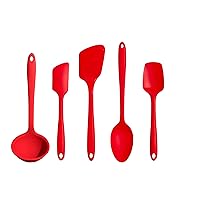 GIR: Get It Right - 5 Piece Silicone Utensil Set - Ladle, Spatula, Flip, Spoon & Spoonula - Non-stick - Heat Resistant - Dishwasher Safe - Kitchen Utensils - Baking Supplies - BPA & BPS Free - Red