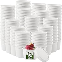 100 Pack Paper Soup Containers with Lids Disposable Paper Food Containers with Vented Lids Kraft Ice Cream Containers Bowls Soup Cup Ice Cream Cups for Soups Stews Restaurants (White,8 oz)