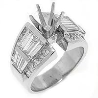 14k White Gold Princess Baguette Diamond Engagement Ring Semi Mount 2.83 Carats