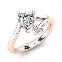 0.44Ct Heart & Round Sim Diamond 14K White Gold Fn Double Heart Engagement Ring