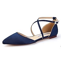 ELEGANTPARK FC2322 Comfortable Satin Pointed Toe Flats for Women Ankle Straps Wedding Flats for Bride Shoes Evening Party Guest Shoes for Women Dressy Low Heel