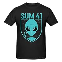 Sum Music 41 Shirt Fashion Breathable Crew Neck Short Sleeve Tshirt for Men Cotton Cool Pattern Top Tees Black