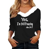 Long Sleeve V Neck Shirts for Women Fleece Warm Fur Collar Floral Blouses Trendy Gradient Sexy Going Out Tops