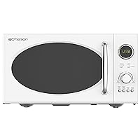 Emerson MWRG0901W Retro Compact Countertop 800W Microwave Oven with 1,000W Grill Function, LED Display 5 Power Levels, 8 Auto Menus, Glass Turntable and Child Safe Lock, 0.9 Cu. Ft, White