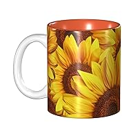 Yellow Sunflower Print Ceramic Coffee Mugs Tea Cup 11.5 Oz Handmade Cup Camper Mug For Men Women