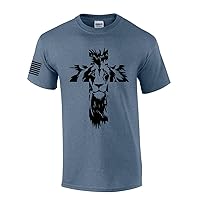 Lion of Judah Cross Mens Christian Short Sleeve T-Shirt Graphic Tee