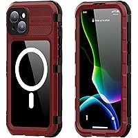 Waterproof Case for iPhone 15 Plus - Metal Full Body [Built-in Screen Protector][IP68 Water Proof][14FT Military Shockproof] [Compatible with MagSafe] Heavy Duty Phone Protection Cover. (Red)