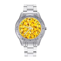 Yellow Corn Kernel Texture Formal Quartz Watch Business Dress Bracelet Watch Stainless Steel Wrist Watch Easy to Read