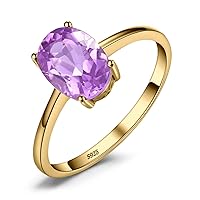 JewelryPalace Class Natural Gemstone Garnet Peridot Amethyst Citrine Blue Topaz Birthstone Solitaire Engagement Rings for Women, Anniversary 14K Gold Plated 925 Sterling Silver Promise Rings for Her