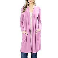 Comfy Womens Basic Long Sleeve Open Front Slouchy Pockets Cardigan S-3XL