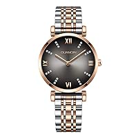 Women Fashion Simple Rhinestone Quartz Wrist Watch with Dial Analog Display and Stainless Steel Band
