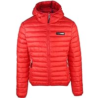 Men's Red Hooded Logo Print Zip Up Parka Jacket Sz US M IT 50