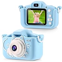 Kids Camera Toys for 4 5 6 7 8 9 Year Old Boy Girl Christmas Birthday Gift Dual Lens Selfie Camera for Kids Mini Children Video Record Camera with 1080P HD 2 Inch Screen with 32GB Card (Blue)