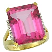 Silver City Jewelry 10K Yellow Gold Diamond Natural Pink Topaz Ring Emerald-Cut 16x12mm, Size 10
