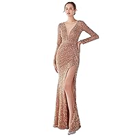 Women's Lace Mermaid Evening Dress Wedding Gowns Bridesmaid Dresses with Slit Long Formal Cocktail Dress Deep V Neck