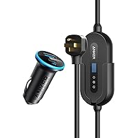 Anker Electric Vehicle Charger, 7.6KW Level 2 Portable Fast Charger with J1772 Connector and 25 ft Cable, NEMA 14-50 Plug, USB C Car Charger Adapter, Anker 52.5W Cigarette Lighter USB Charger