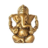 Hindu God Lord Ganesha Idol Statue Indian Elephant Buddha Ganesh Sculpture Blessing Home Pooja Diwali Decor Good Luck (Gold)