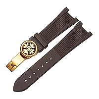 for PP Patek Philippe Silicone Watch Belt 5711 5712g Nautilus Watch Strap Special Interface 25mm*13mm Watchband (Color : Brown-Gold-B, Size : 25-13mm)