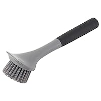 Kitchenaid Cast Iron Sink Brush to Preserve Seasoning on Cast Iron and Grills, Nylon Bristles and Soft Touch Handle for Optimal Control, Dishwasher Safe, Black and Gray