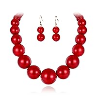 Ever Faith Halloween Jewellery Sets for Women, Large Big Simulated Pearl Chunky Bib Necklace with Earrings Set Movie Doll Cosplay Jewelry Dress Up Costume Accessories