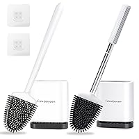 Fowooyeen Toilet Brush and Holder Set for Bathroom, Silicone Toilet Bowl Brush, Flexible Toilet Cleaner Brushes with Ventilation Slots Base White