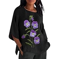 Women's Alzheimers Awareness Shirts Oversized Cotton Linen Tops Crewneck Shirts Dress Casual Summer Blouse Purple