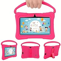 Kids Tablet for Learning,7 Inches Eye Protect HD Screen,32GB Storage,2 Cameras,4GB RAM, Parental Controls,Silicone Protect,USB charge,Unique educational Contents,Study Pad (SingleHandle-Pink)