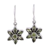 NOVICA Handmade Peridot Flower Earrings from .925 Sterling Silver Jewelry Green Dangle India Floral Birthstone [1.3 in L x 0.6 in W x 0.3 in D] 'Daisy Beauty'