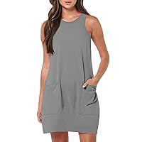 Women's Vacation Outfits Casual Loose Tank Dresses Sleeveless Beach Crew Neck Fashion Soft Dress, S-2XL