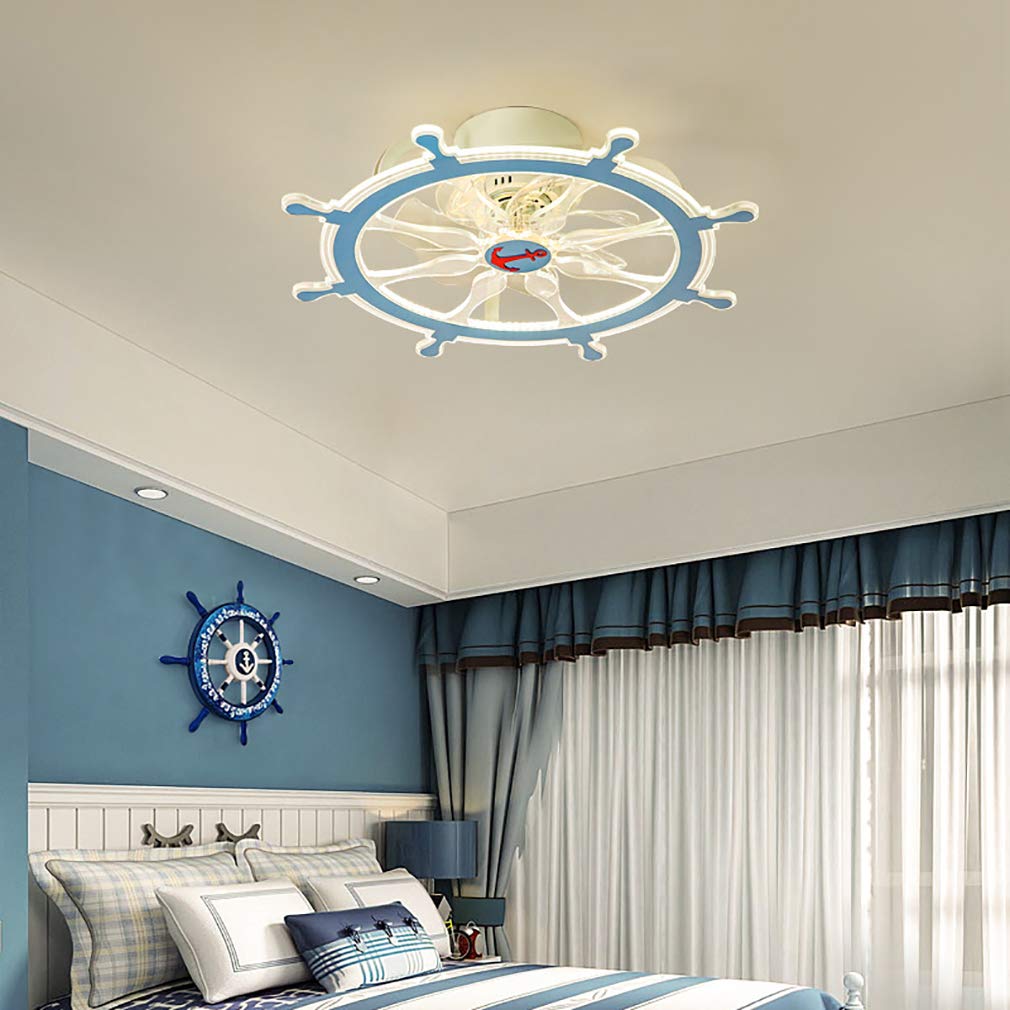 SEYFI Fanps, Kids Bedroom Ceiling Fans with Lights, Modern Led Dimmable Fan Lighting with Remote Control 3 Speed Adjustable Fanp for Indoor Living Room Lounge Dining Room/Blue/58Cm*16Cm