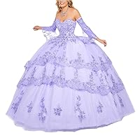 Women's Long Sleeves Quinceanera Dresses Lace Applique Beading Ball Gown Sweet 16 Dress