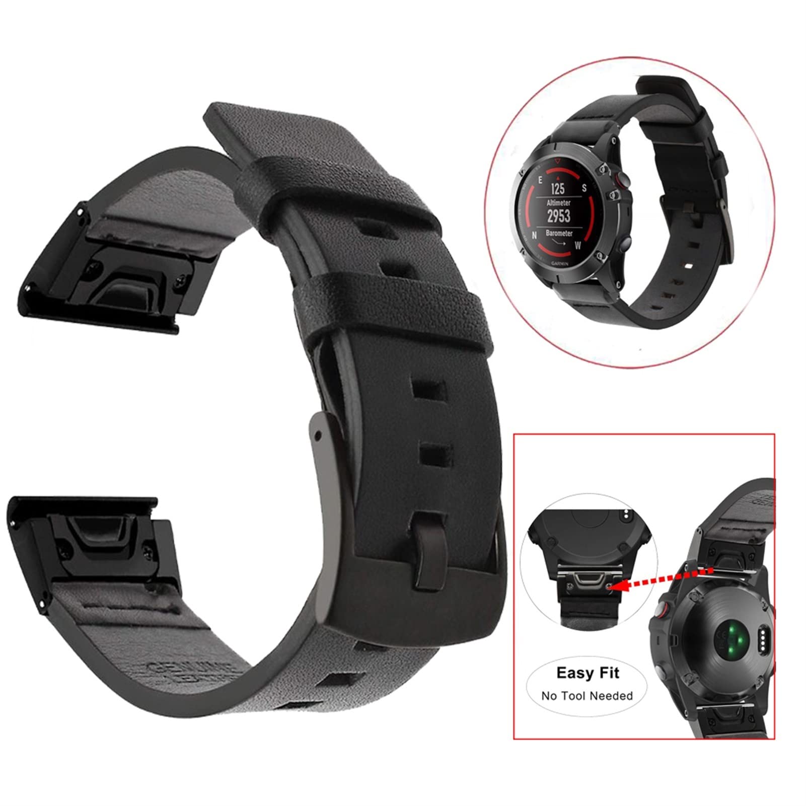 SKM 26 22 20MM Sport Leather Watch Strap Band Quick Release Bracelet for Garmin Fenix 6X 6 6S Pro 5X 5 5S Plus 3HR 935 945 Wristband (Color : Dark Brown, Size : 22mm Fenix 6 6Pro)