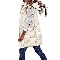 Long Puffy Vest Women Sleeveless Hooded Puffer Jacket Drawstring Pockets Full Zipper Winter Warm Fashion Waistcoats